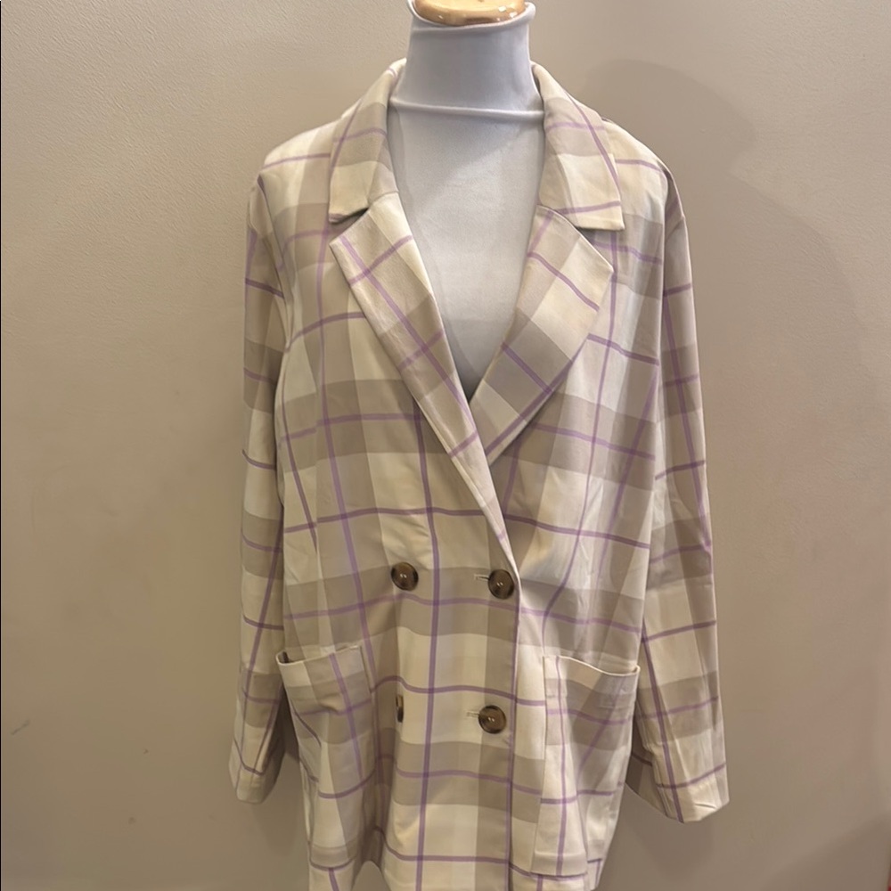 Monki Cream and Purple Oversized Blazer